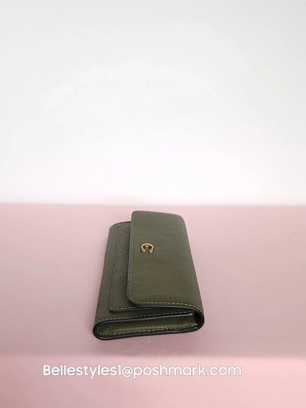 COACH Mila Pebbled Leather Long Flap Wallet- Olive color🎈